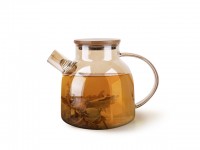 9539 FISSMAN Заварочный чайник 1200мл с бамбуковой крышкой и стальным фильтром (жаропрочное стекло)