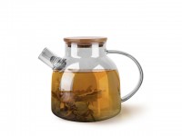 9540 FISSMAN Заварочный чайник 1200мл с бамбуковой крышкой и стальным фильтром (жаропрочное стекло)