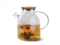 9542 FISSMAN Заварочный чайник 1800мл с бамбуковой крышкой и стальным фильтром (жаропрочное стекло)