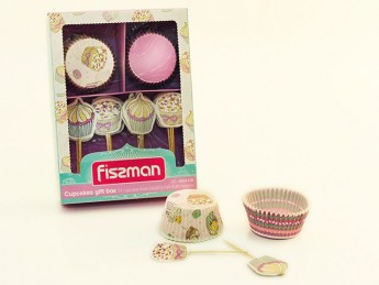 6604 FISSMAN Праздничный набор для выпечки кексов (комплект из 24 формочек 50x32мм и 24 шпажек) (жиростойкая бумага)