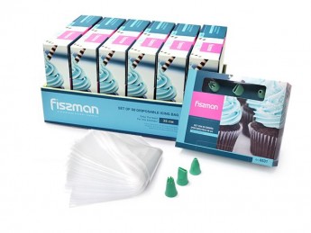 8531 FISSMAN Набор из 50 одноразовых кондитерских мешков 35 см с 3 насадками (пластик)