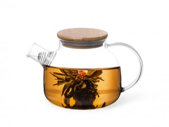 6536 FISSMAN Заварочный чайник 800мл с бамбуковой крышкой и стальным фильтром (жаропрочное стекло)