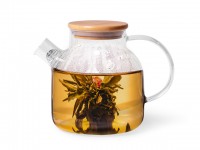 6537 FISSMAN Заварочный чайник 1200мл с бамбуковой крышкой и стальным фильтром (жаропрочное стекло)